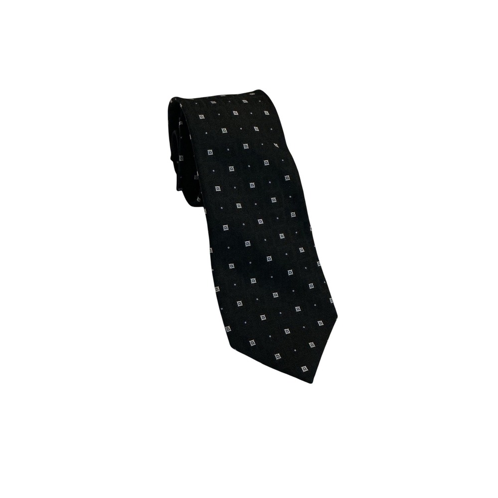 English Laundry Necktie Mens OS Black‎ Silk Geometric Square Pattern